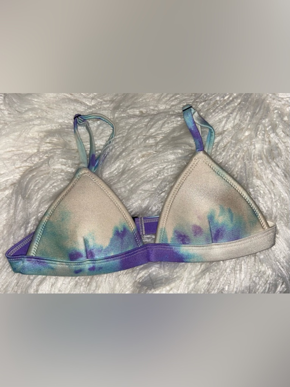 triangl swimwear Blue Tie-Dye Triangle Bikini Top with White Accents - Picture 3 of 6